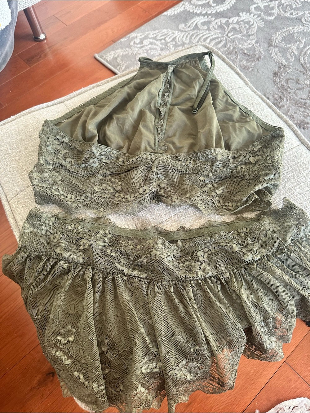 Olive Green Lace Two-Piece Bralette Set